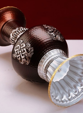 藏式尼泊尔吉祥合金敬喇叭花瓶大鹏鸟手工白色紫铜色826家用摆件