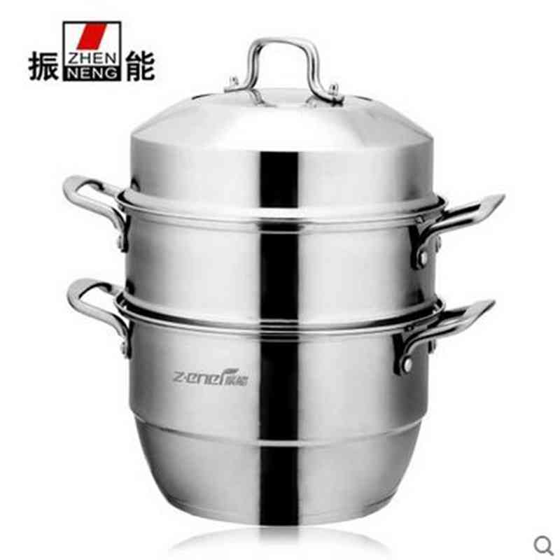 振能不锈钢蒸锅小双层加厚复底三层多用汤锅大容量燃气电磁炉通用 - 图2