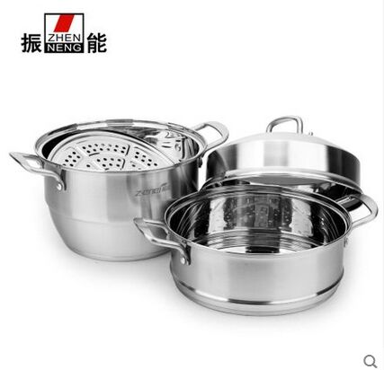 振能不锈钢蒸锅小双层加厚复底三层多用汤锅大容量燃气电磁炉通用 - 图1