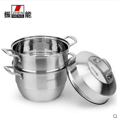 振能不锈钢蒸锅小双层加厚复底三层多用汤锅大容量燃气电磁炉通用 - 图0