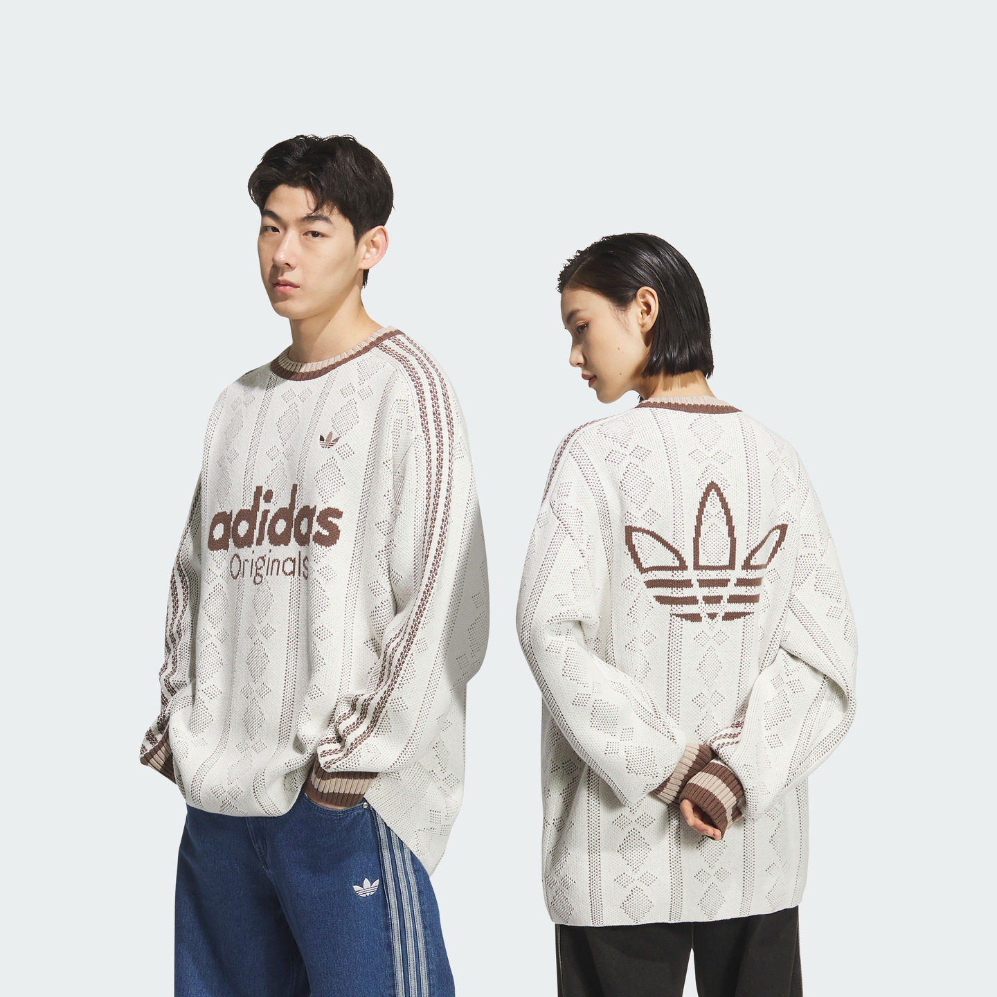 王安宇同款提花条纹宽松运动针织衫男女adidas阿迪达斯三叶草,淘宝优惠券,粉丝福利购,淘宝优惠卷