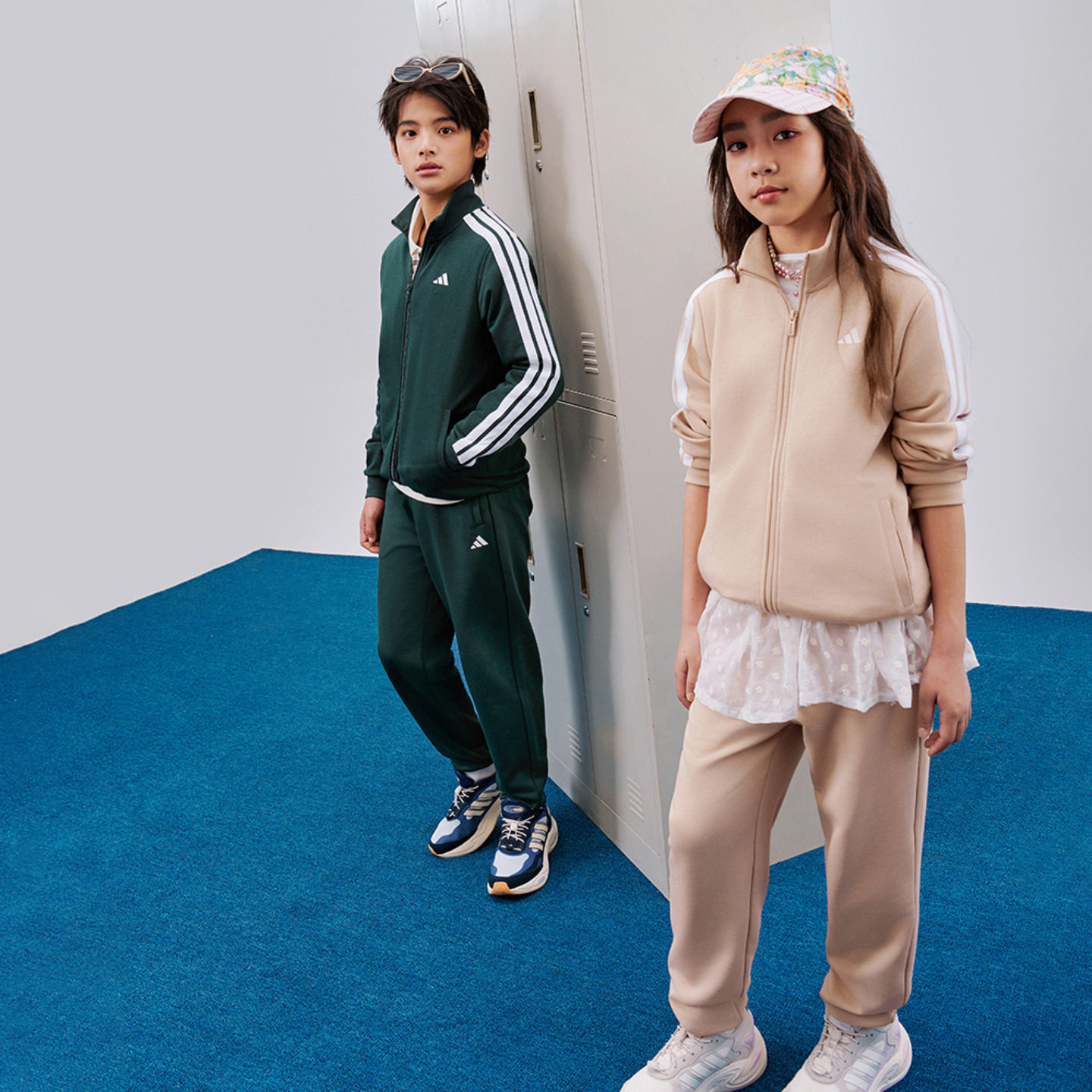 男女儿童三条纹运动休闲套装青少年外套长裤秋季adidas阿迪达斯