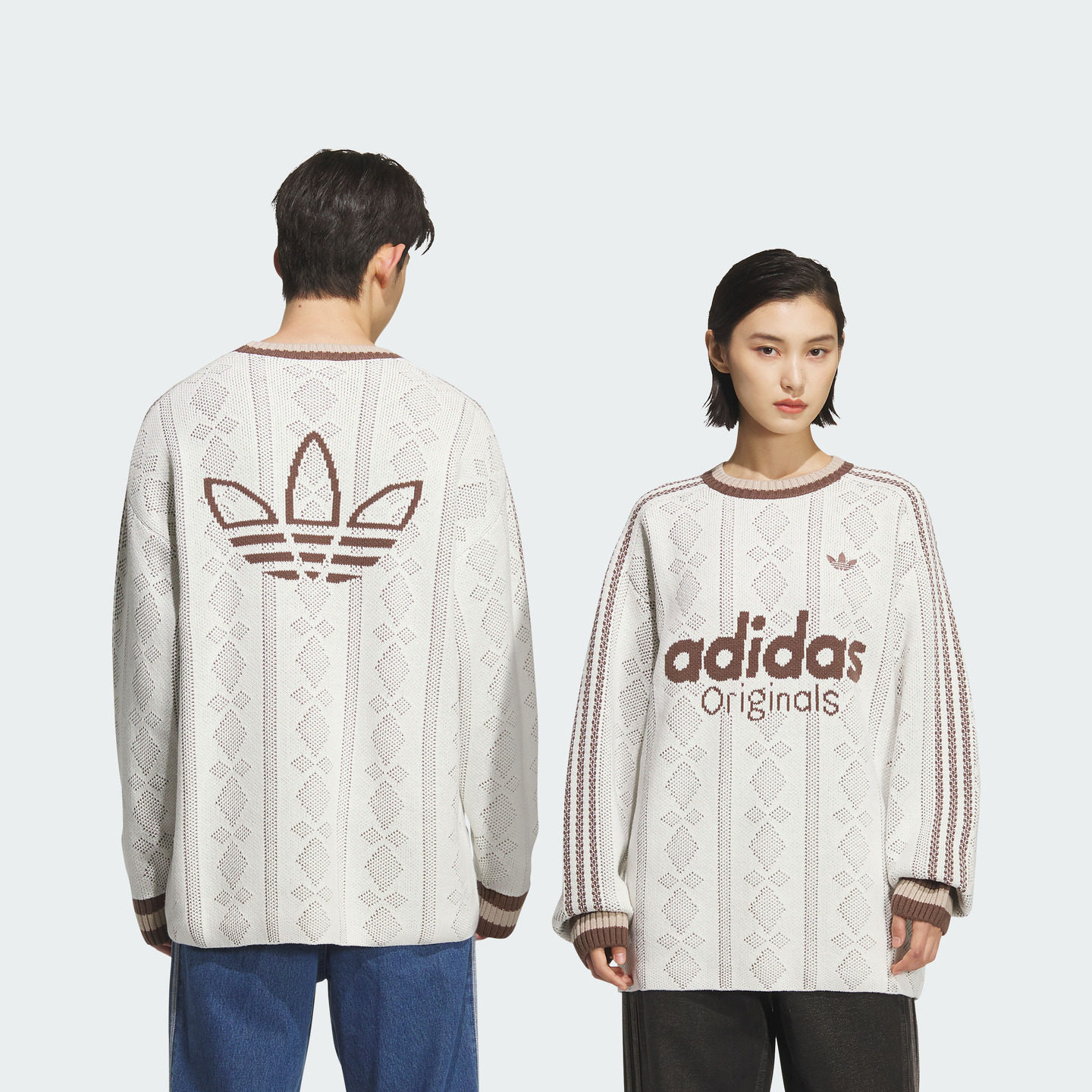 王安宇同款提花条纹宽松运动针织衫男女adidas阿迪达斯三叶草,淘宝优惠券,粉丝福利购,淘宝优惠卷