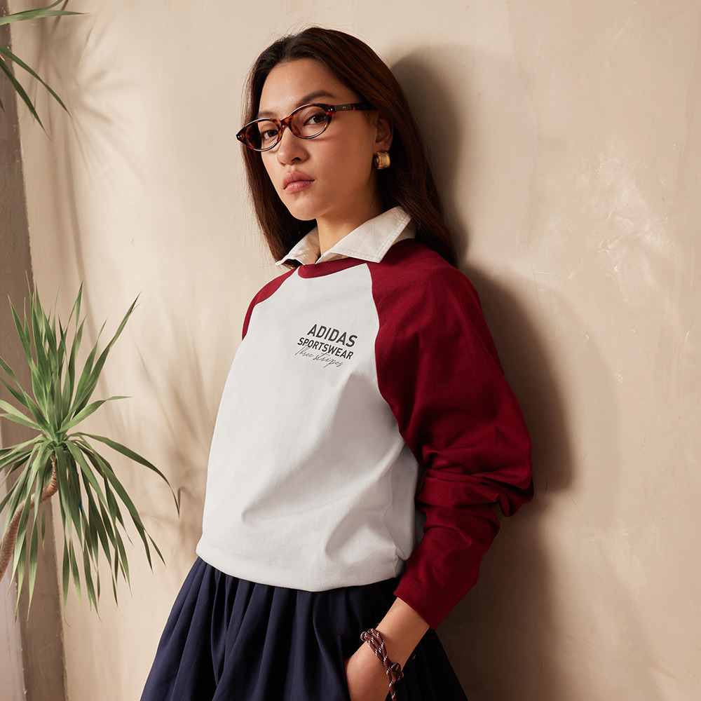 休闲宽松撞色纯棉圆领长袖T恤男女秋季adidas阿迪达斯轻运动 - 图2