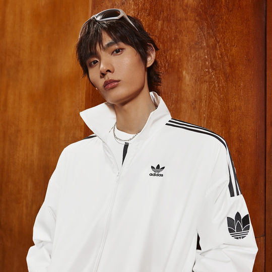 情侣款复古风梭织运动立领夹克外套男女秋季adidas阿迪达斯三叶草