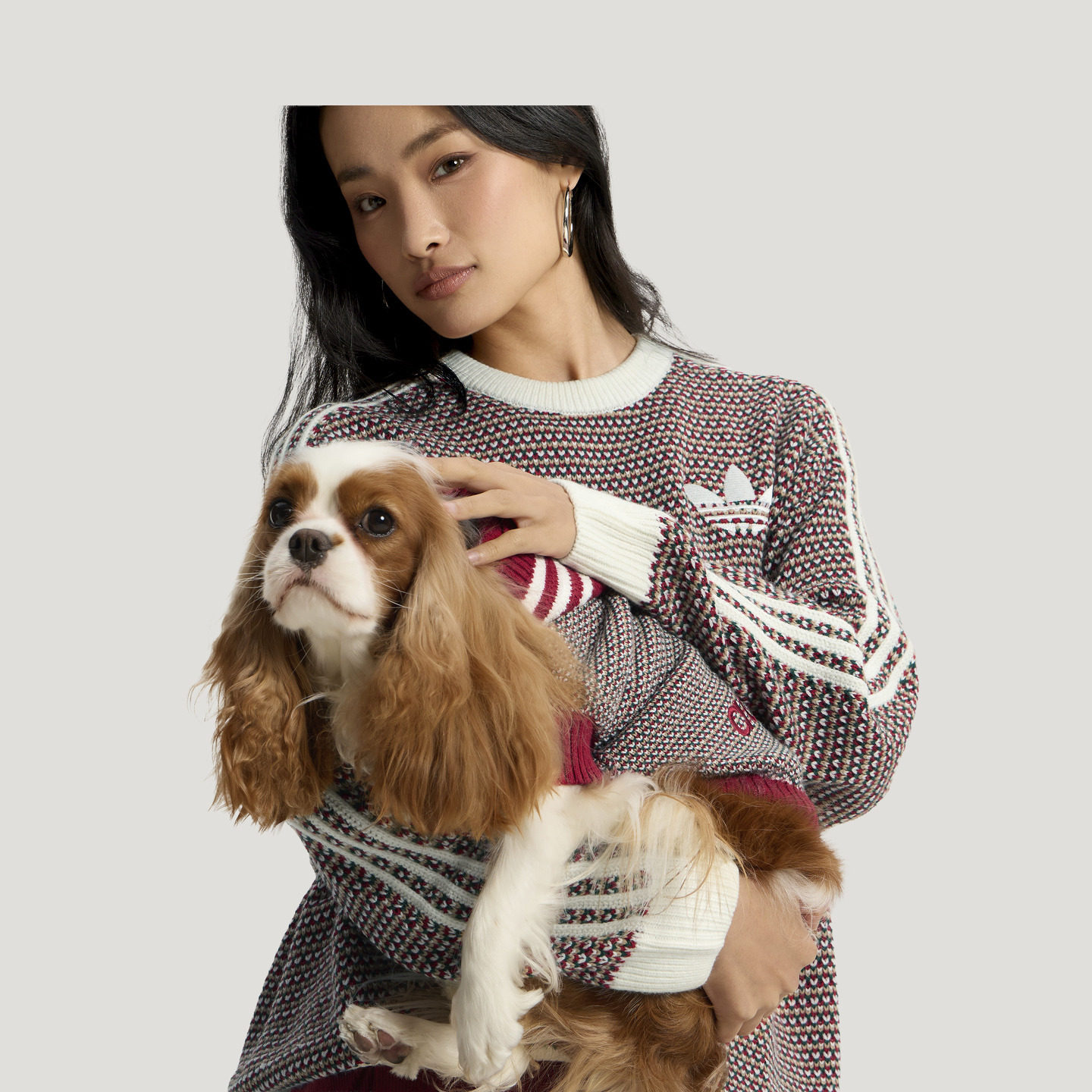 休闲度假风毛衣 垂坠宽松圆领针织衫女秋冬adidas阿迪达斯三叶草,淘宝优惠券,粉丝福利购,淘宝优惠卷