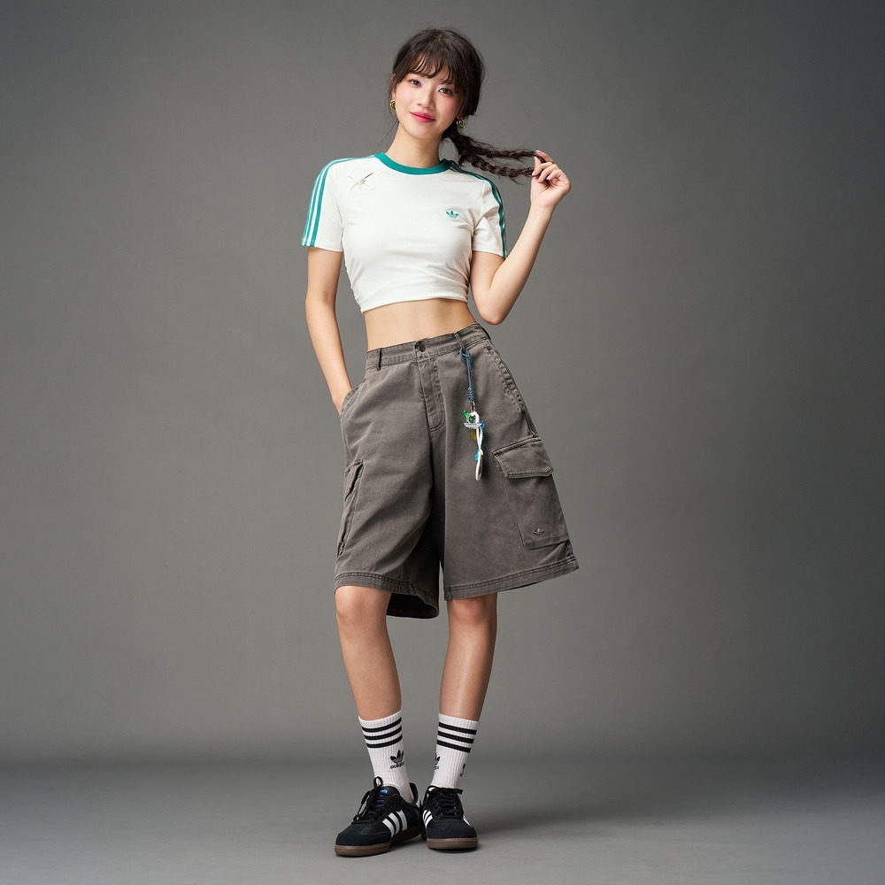 新中式运动露脐抽褶上衣短袖T恤女装夏季adidas阿迪达斯三叶草,淘宝优惠券,粉丝福利购,淘宝优惠卷