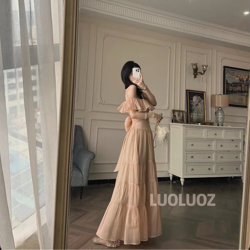 LUOLUOZ【浪漫假日】法式收腰蝴蝶结设计荷叶边时尚连衣裙夏新款 - 图2