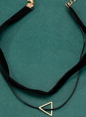 黑色皮绳倒三角项链男女百搭卫衣吊坠个性潮牌嘻哈配饰街头
