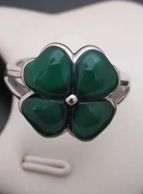 诗美琪本命年生日礼物925银中国红玛瑙翡翠花戒指