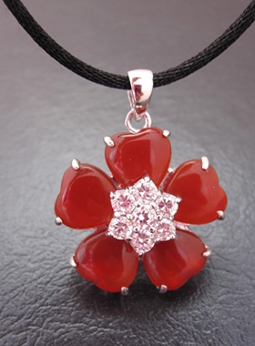 本命年礼物诗美琪民族风首饰925银红玛瑙翡翠花红色项坠吊坠