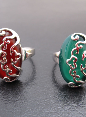 诗美琪 中国红玛瑙925银福缘本命年礼物女士戒指