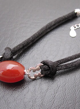 诗美琪本命年925银红玛瑙民族风平安扣手链