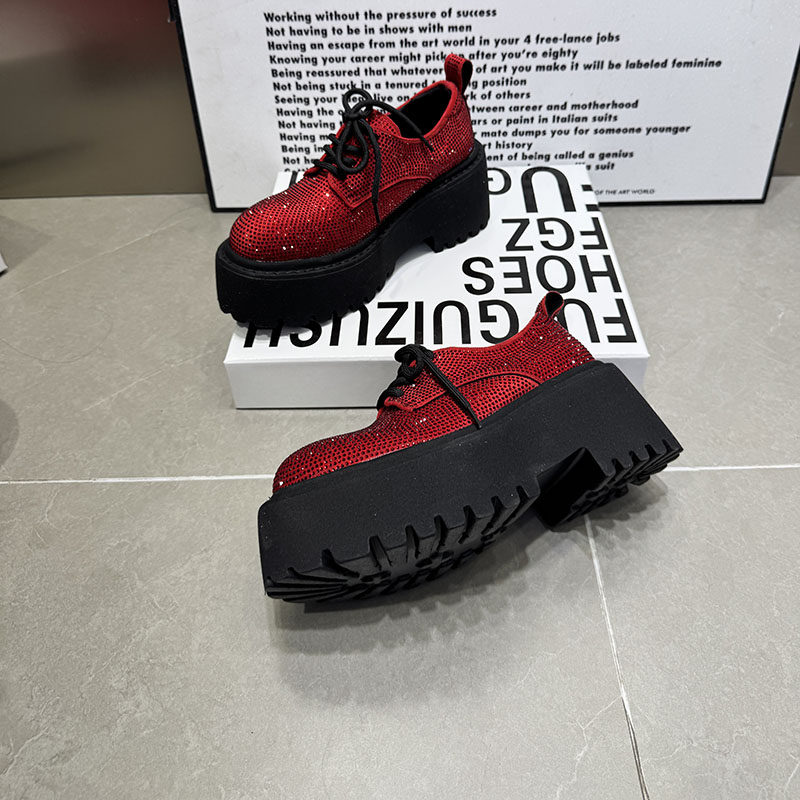 红色系带松糕鞋女厚底增高小个子显瘦圆头满钻单鞋韩版女鞋2016-9,淘宝优惠券,粉丝福利购,淘宝优惠卷