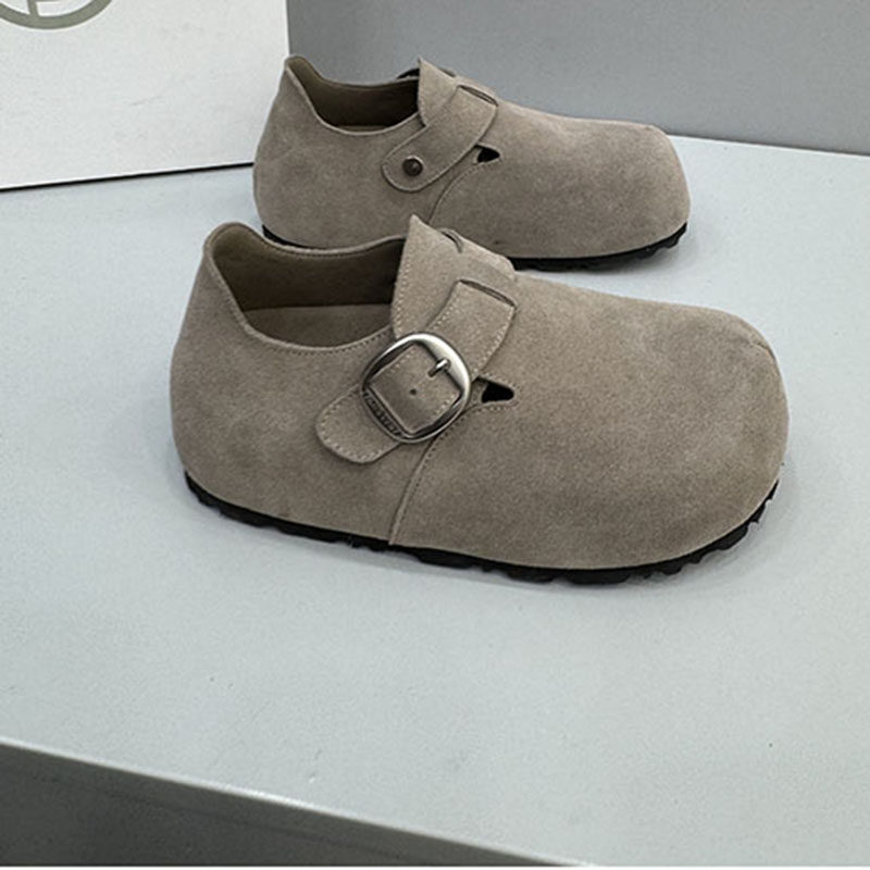 2025新款反绒皮勃肯鞋女休闲圆头平底牛反绒单鞋两穿瓢鞋女9155,淘宝优惠券,粉丝福利购,淘宝优惠卷