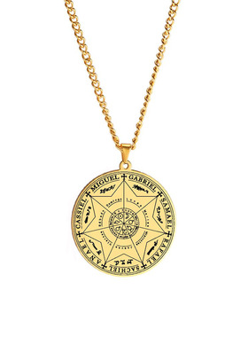 卡巴拉七大天使印记护身符不锈钢K金符文吊坠项链金银黑三色