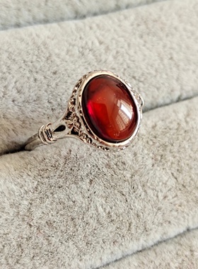 女镀银宫廷戒指圈环镶嵌海蓝宝