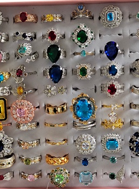 女铜镀银复古戒指圈环镶嵌草莓晶