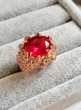 女铜镀银复古戒指圈环镶嵌草莓晶