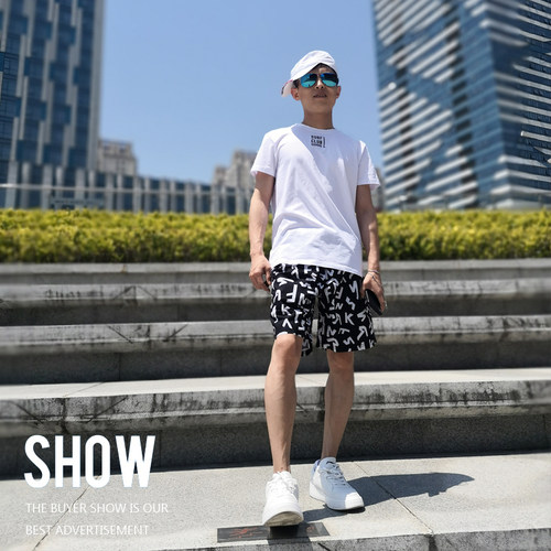 盖浪泳裤男潮流字母印花五分裤速干海边度假沙滩裤宽松大码大裤衩 - 图2