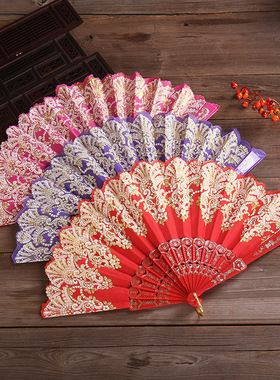 中国风烫金花朵舞蹈折扇