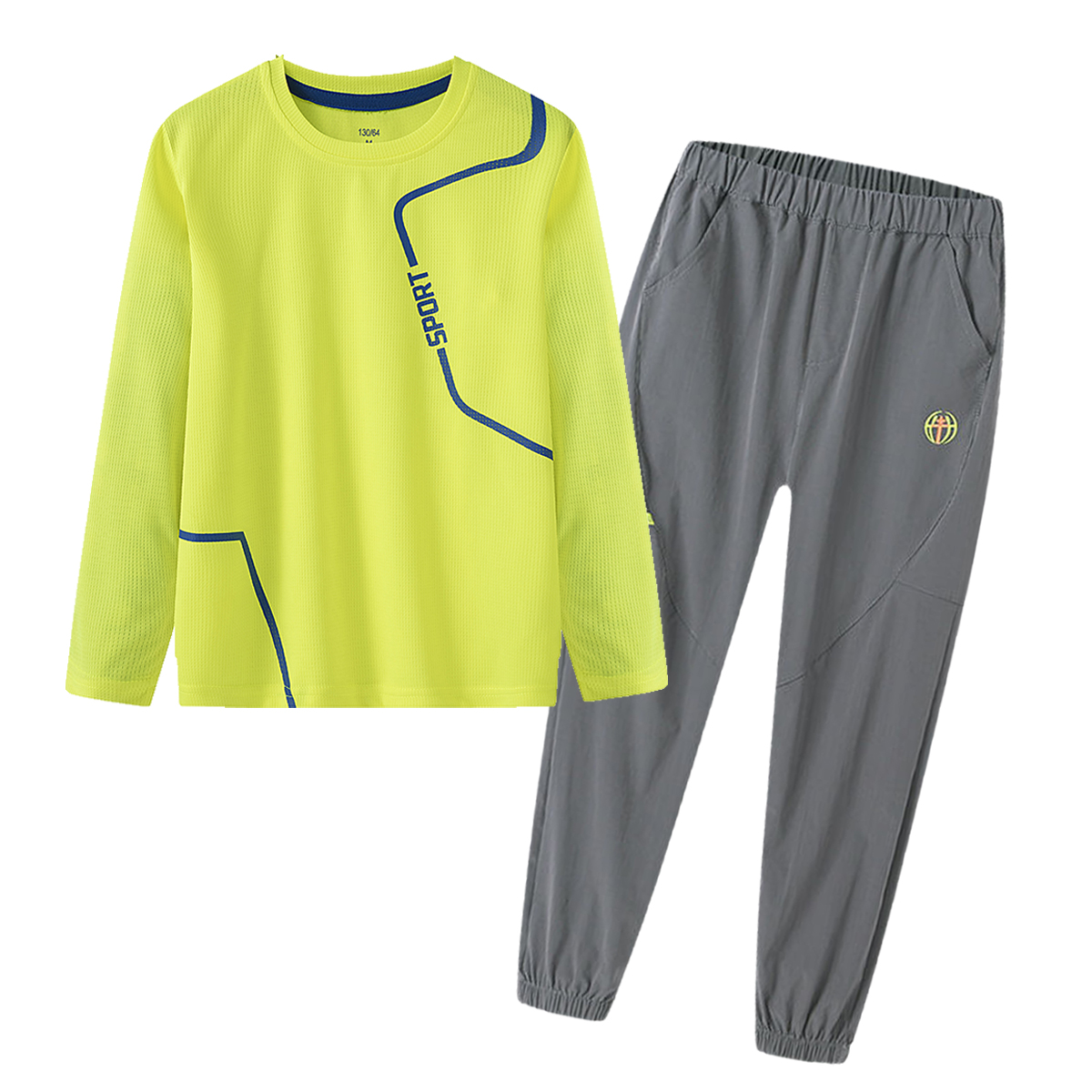 儿童运动套装春秋季男童速干长袖T恤户外透气跑步室内训练服球服 - 图3