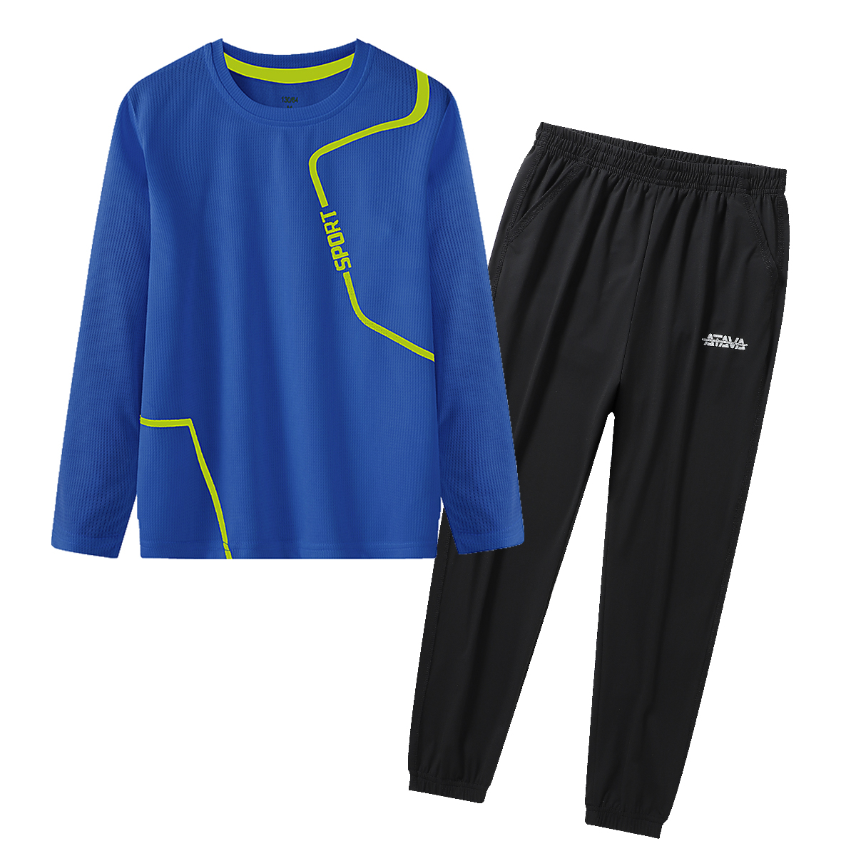 儿童运动套装春秋季男童速干长袖T恤户外透气跑步室内训练服球服 - 图0