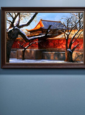 纯手绘老北京装饰画故宫雪景中式