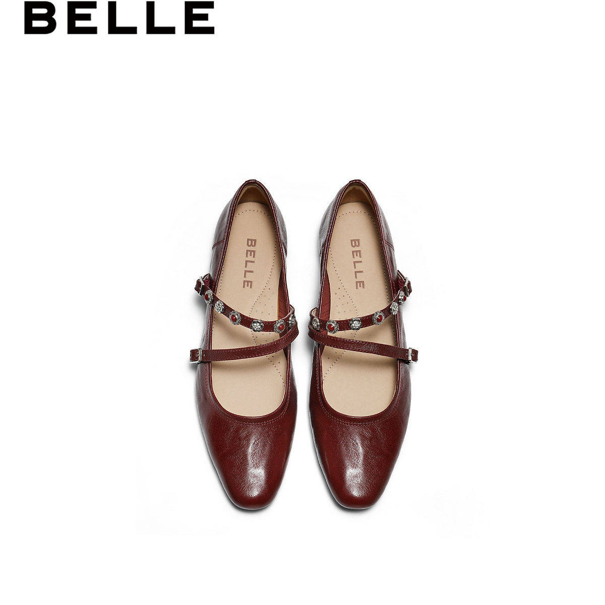 百丽复古羊皮红色玛丽珍鞋女2026春季新款平底浅口单鞋子F2B1DAQ6,淘宝优惠券,粉丝福利购,淘宝优惠卷