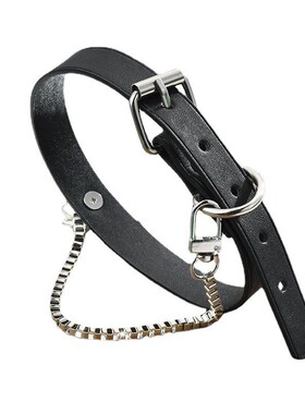 【甜束】美式街头风大圆环针扣黑皮锁骨项圈带侧链通勤配饰choker