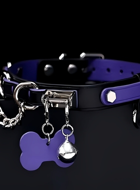 原创真皮铃铛项圈choker女m骨头拼色颈圈男脖圈颈饰刻字狗牌