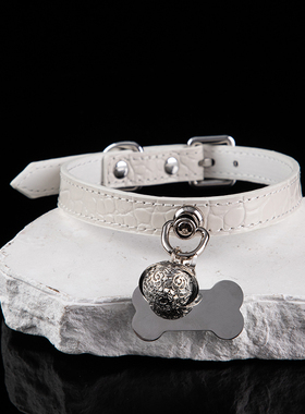 Puppy铃铛真皮项圈choker鳄鱼纹牛皮带颈圈女m颈饰定制刻字k9脖圈