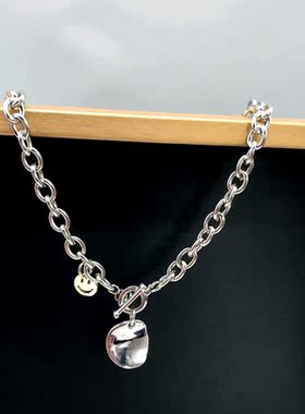 宵夜札札双色笑脸项链链条冷淡风