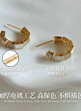 S925银针微镶闪锆耳钉女精致C型百搭巨好看耳环2026夏季新款爆款