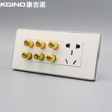 Аудио разъем 银边118型中号面板3个音响带五孔电源插座面板音频带电源墙壁插座 Kgino