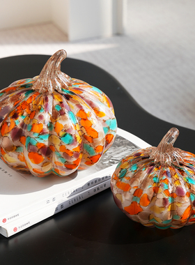 轻奢桌面琉璃小南瓜彩色玻璃摆件