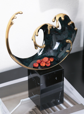 轻奢风生水起铜海浪摆件高档招财