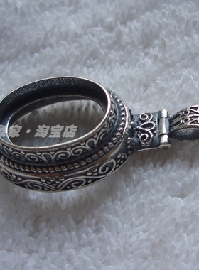 diy纯银镶嵌松石琥珀空托吊坠