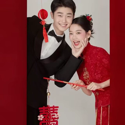 Новый ручной фонарь в чонсаме в китайском стиле с надписью «Счастливый», игривый свадебный реквизит для фотосессии невесты, ручной фетр красного цвета «Счастье».