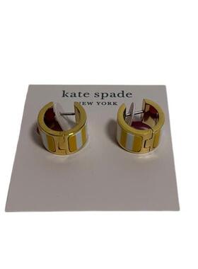 Kate Spade黄色白色条纹珐琅耳环