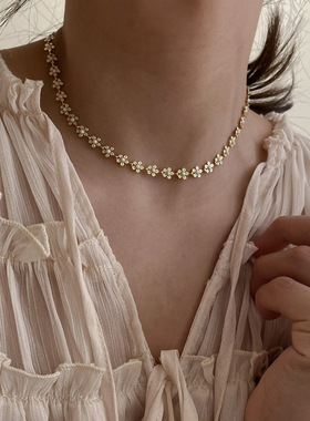 仙气质百搭金属花朵颈链锁骨链