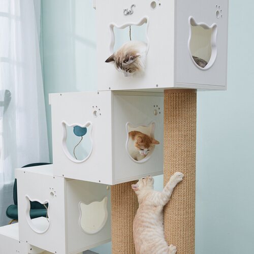 CatS猫家具步步高带抽屉 木制猫窝猫爬架猫树猫抓柱猫玩具 送垫 - 图0