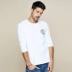 Áo thun dài tay nam Kuegou nam mùa thu giản dị in cổ tròn cotton hàng đầu áo thun nam 7748 - Áo phông ngắn áo thun nam polo Áo phông ngắn