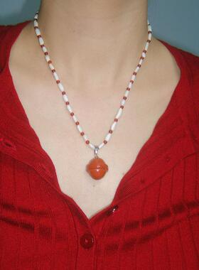 自然论红色海螺吊坠锁骨链