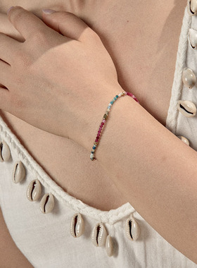 自然论七彩虹彩色手链女度假风复古百搭小众细手串原创设计精致