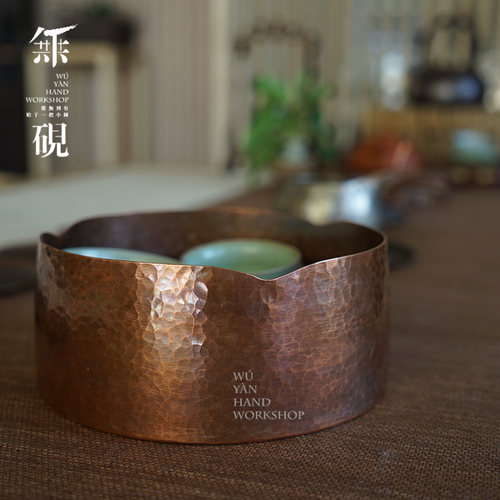 纯铜纯手工锻打水钵水盂水洗茶洗铜钵建水一片打紫铜茶器茶席茶道 - 图1