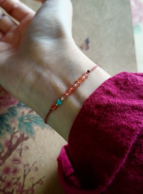 复古撞色海棠细小手绳