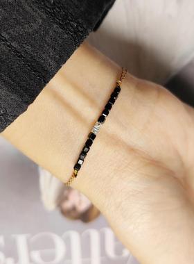 天然黑尖晶方糖冷淡酷黑手链