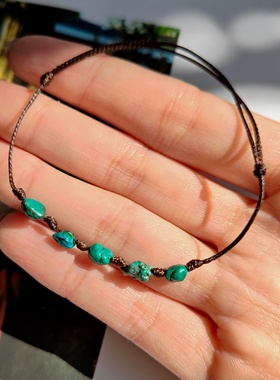 文艺天然绿松石免摘编织手绳