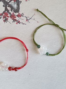 小清新文艺冰透白玛瑙小花手绳